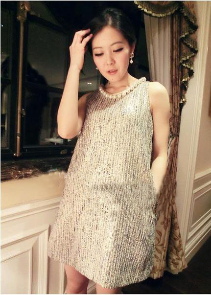 春夏新款珍珠领名媛重工小香风钉珠连衣裙高端气质轻奢设计感裙子