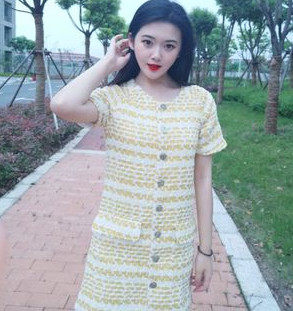 连衣裙女夏2018新款装甜美柠檬黄小清新编织短袖小香风连衣裙女薄