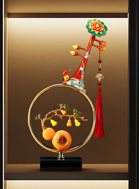 五福临门！珐琅彩葫芦琵琶摆件