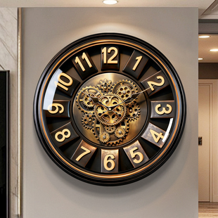 美式 轻奢高端时钟表挂墙高级感艺术 复古齿轮机械挂钟客厅2025新款