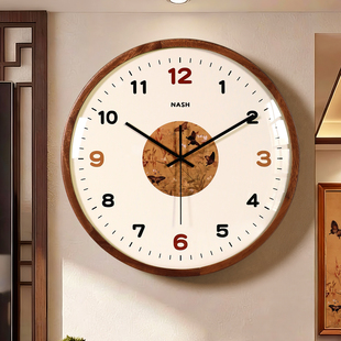 中古风客厅挂钟高级感餐厅时钟墙壁挂画实木复古2026创意家用钟表