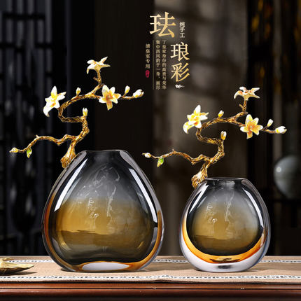 珐琅彩轻奢高档中式花瓶摆件乔迁高级客厅高端大气上档次入户玄关