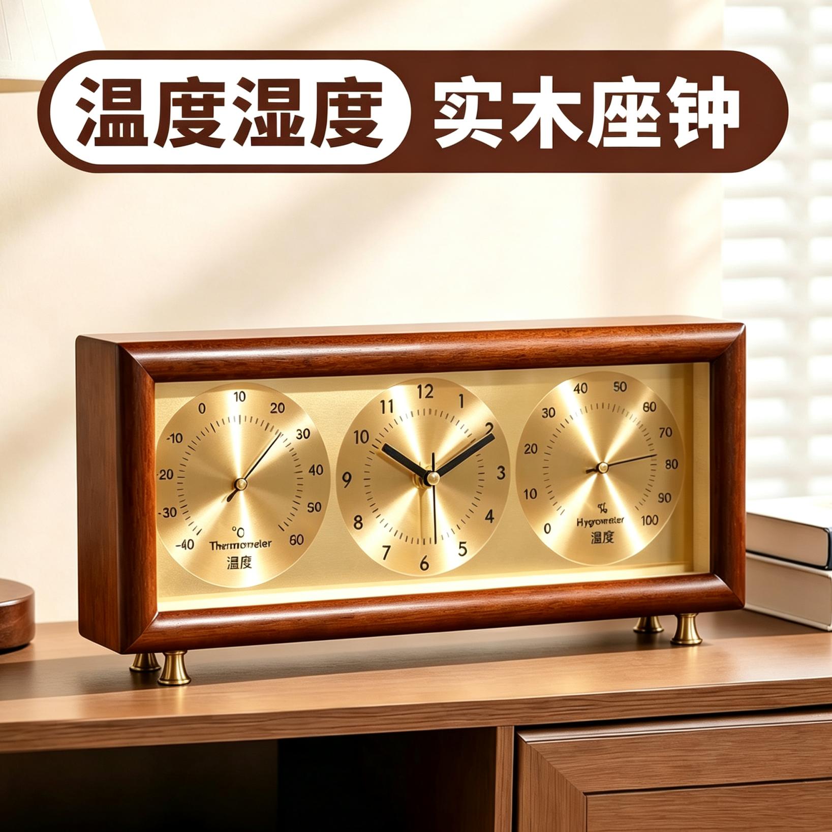 温湿度胡桃木座钟客厅摆台式精致坐钟高端复古时钟表摆件2026新款