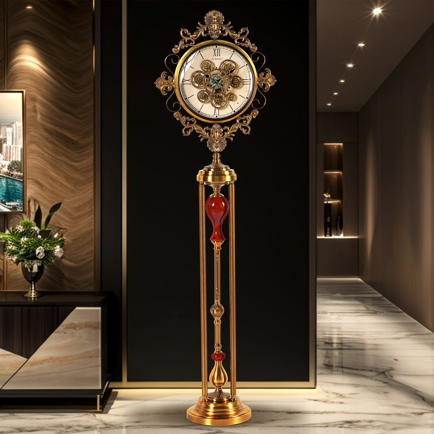 欧式美式复古齿轮机械落地钟摆件