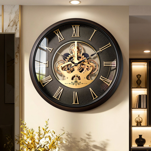 时钟表创意 美式 轻奢现代高级感齿轮金属烤漆网红客厅挂钟装 饰欧式