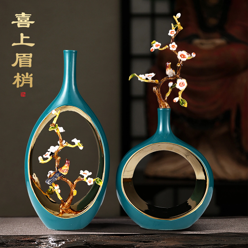 插花艺术品珐琅彩花瓶摆件高档装饰轻奢高端客厅玄关乔迁陶瓷高级