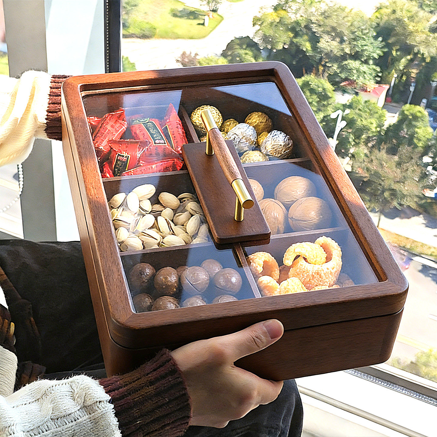 新款实木精致摆放盘果盒轻奢客厅茶几零食家用收纳水果干果盘坚果