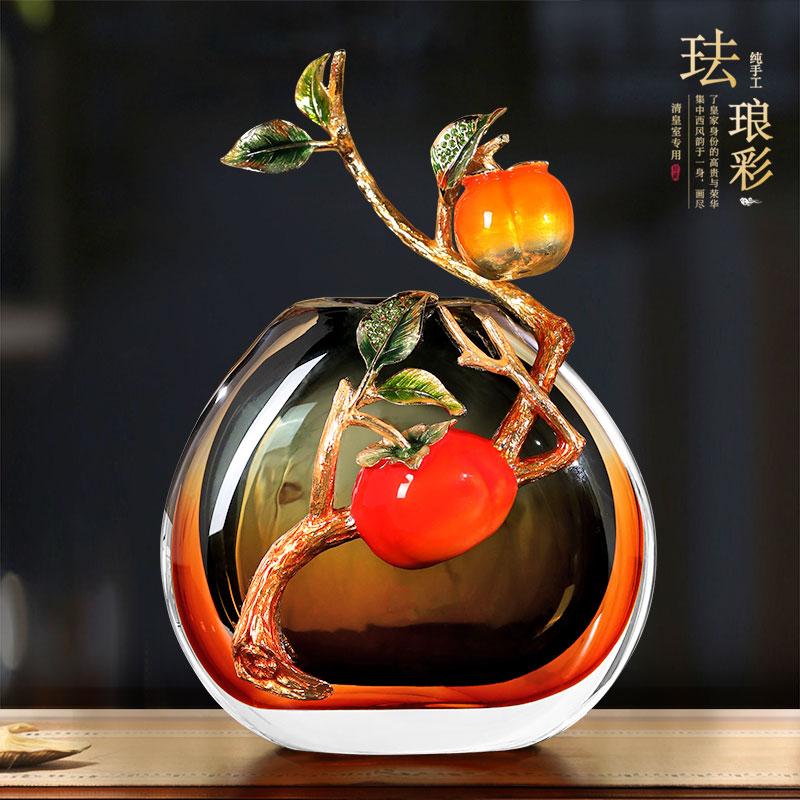 新中式玻璃花瓶摆件柿柿如意