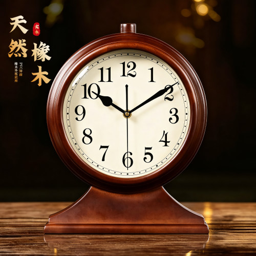 欧式复古实木轻奢摆放座钟