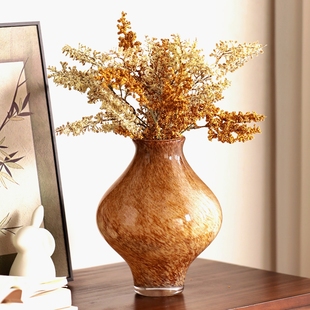 中古玻璃花瓶玄关餐桌插花器轻奢高级感侘寂复古法式艺术装饰摆件