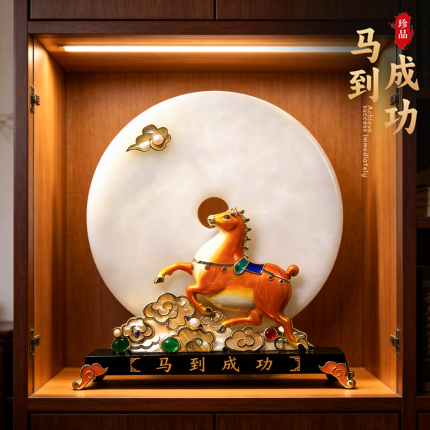 新年马摆件客厅2026新款高级感玄关电视柜桌面珐琅彩平安扣装饰品