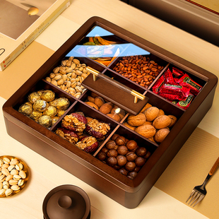 中式干果实木新款零食收纳2025水果果盒家用客厅坚果盘高颜值精致