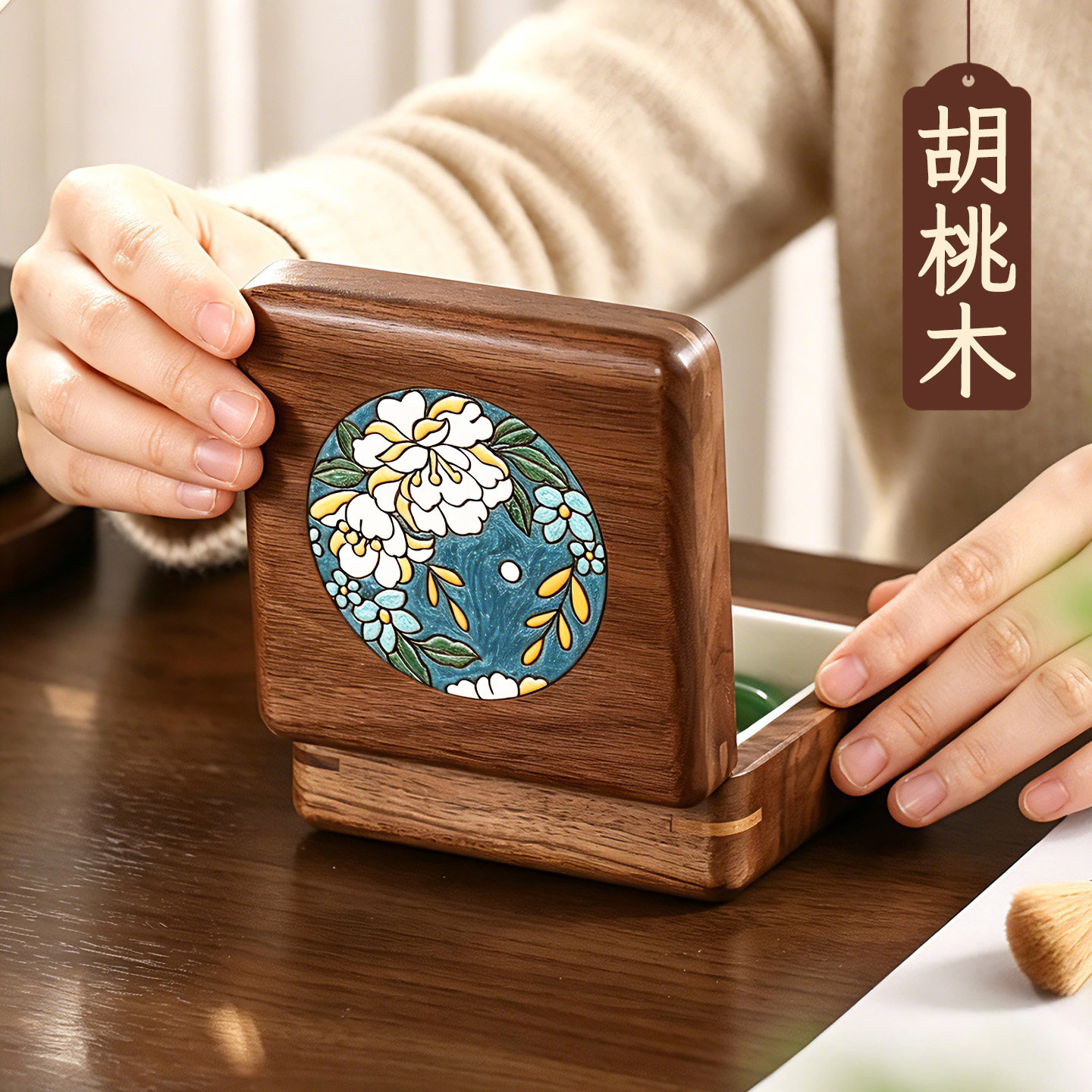 黑胡桃木实木首饰盒高档精致便携黄金文玩手串手镯饰品收纳盒礼物