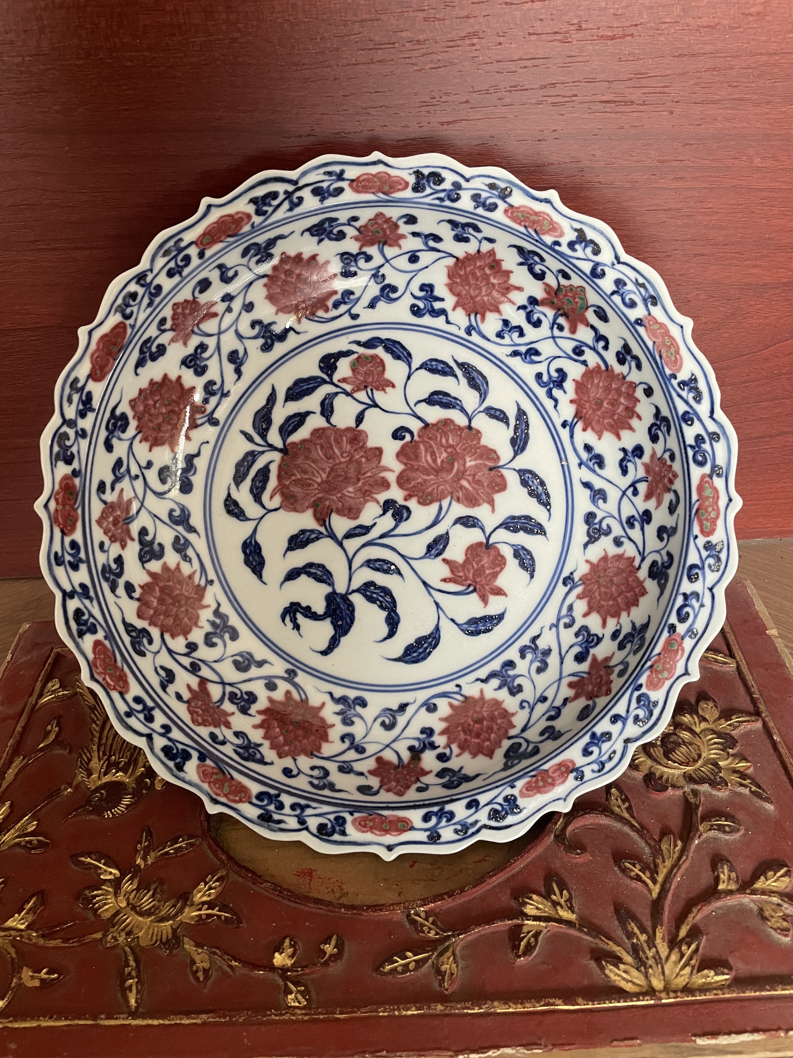 景德镇全手工仿古宣德青花釉里红葵口盘壶茶干泡台古玩古董老厂货