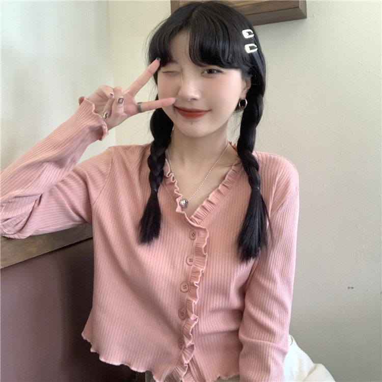 Real price 3 colors wear and wear thin ear edge V-neck top easy to wear