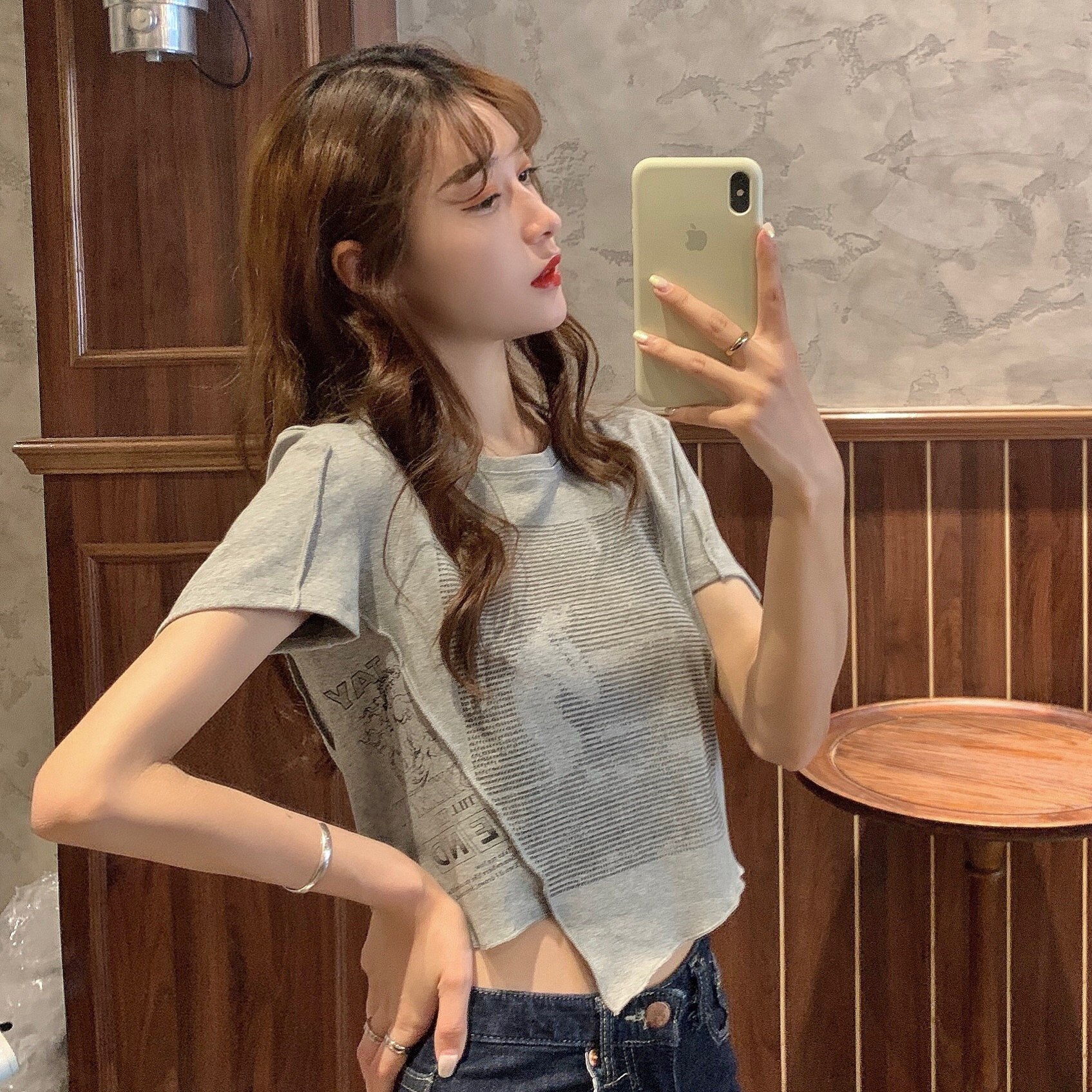 Real price fashion design letter printing irregular niche short sleeve T-shirt