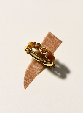 辛芷蕾meaxurement每述虎眼石红玛瑙双圈戒指原创小众设计高级