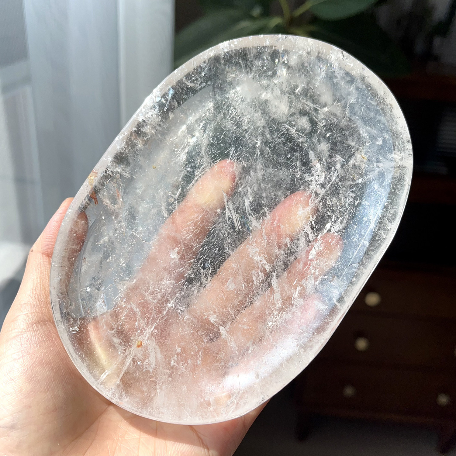 天然白水晶消磁盘子摆件