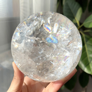 天然喜马阿赛白水晶彩球花瓣彩虹高频发晶白水晶球10cm一物一图