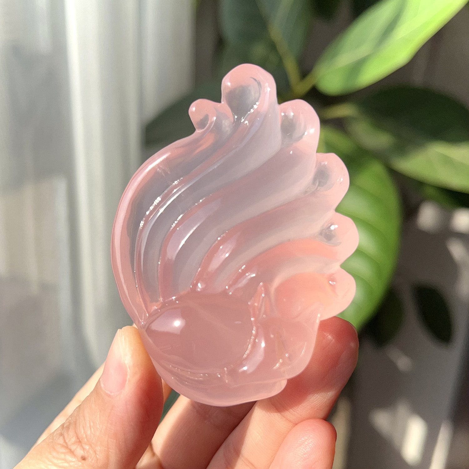 天然粉晶九尾狐吊坠摆件