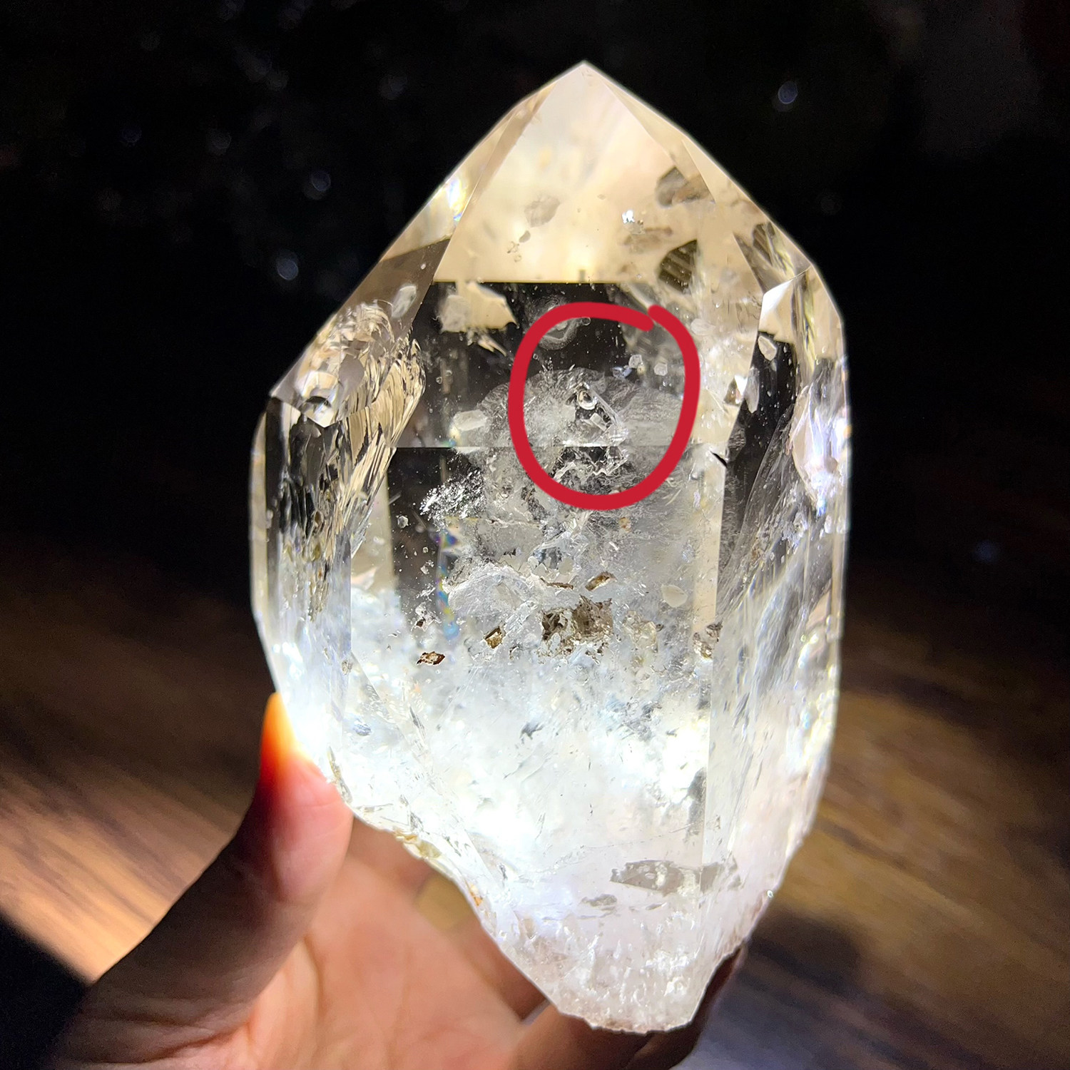 天然茶水晶晶中晶柱子