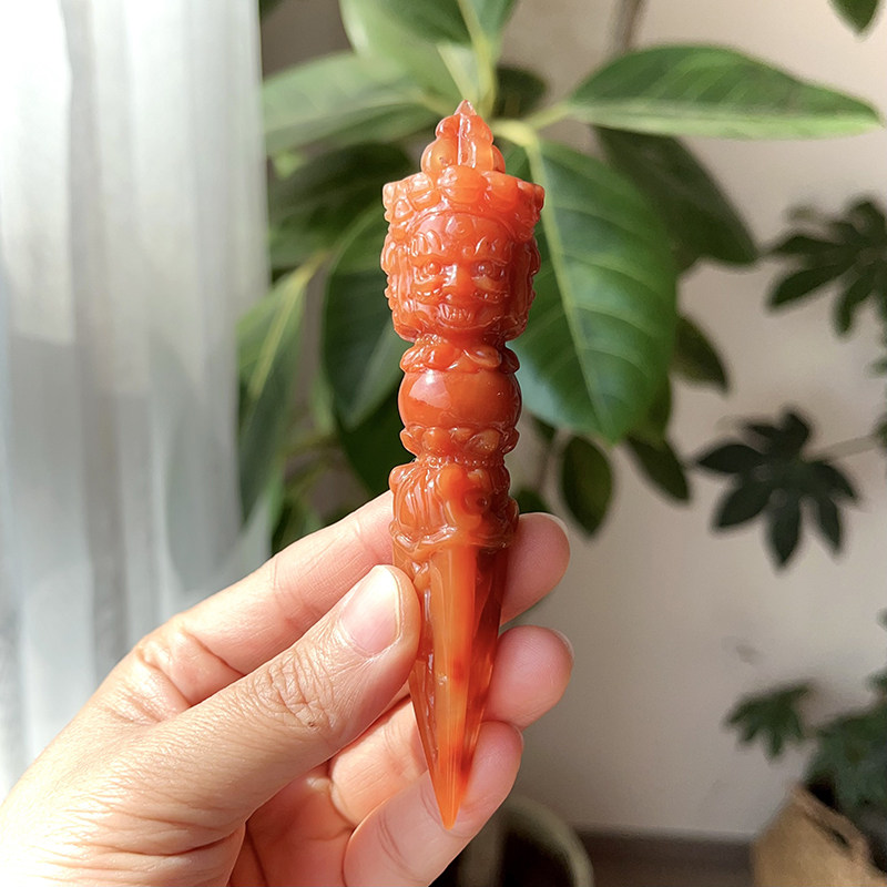 天然红兔毛普巴金刚橛原石雕刻藏传法器金刚降魔杵摆件一物一图