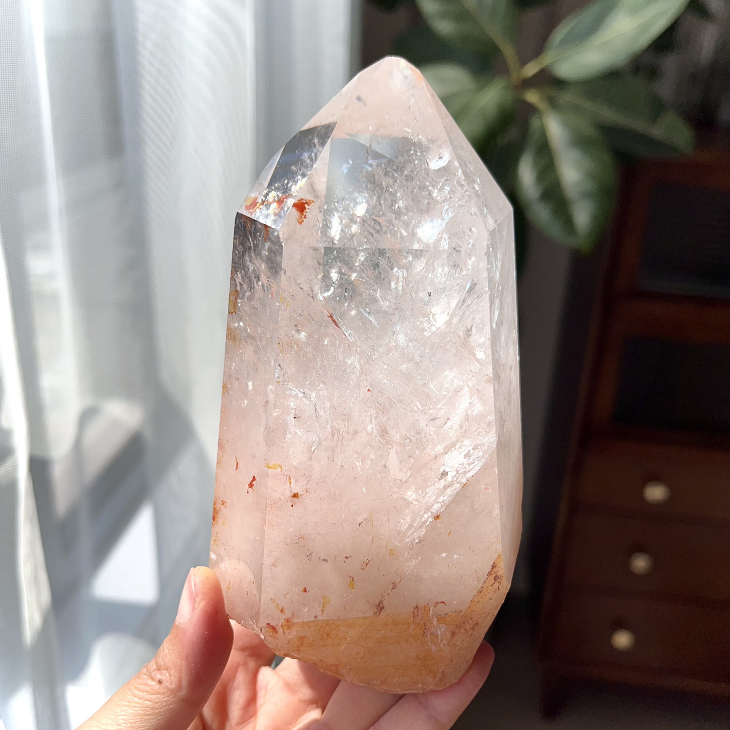 天然喜马粉阿赛柱子摆件