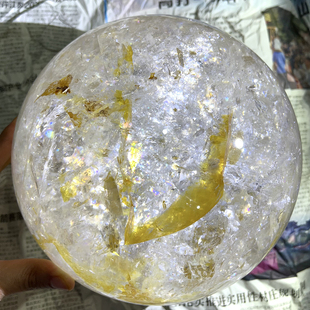 天然喜马黄胶花水晶球晶体透彩虹闪财富胶花水晶球18cm一物一图
