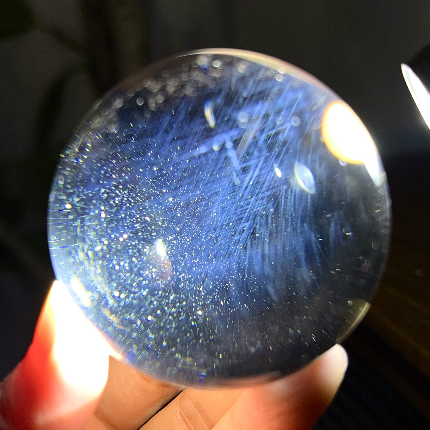 天然白水晶蓝针球摆件