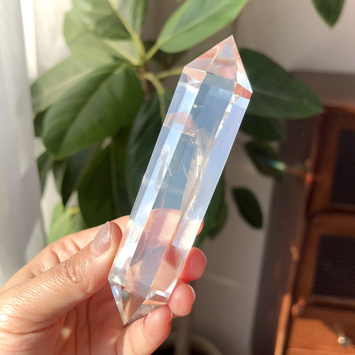 天然喜马白水晶双尖柱