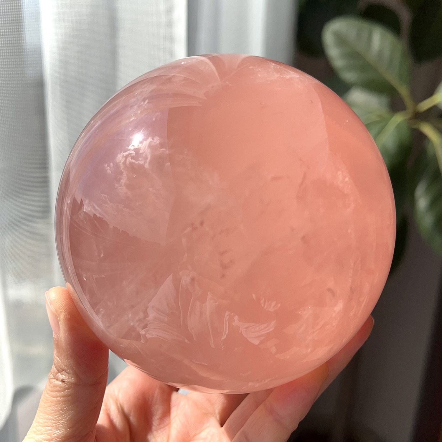 天然星光西柚粉晶球摆件