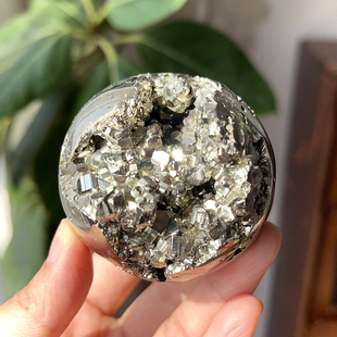 天然秘鲁黄铜矿黄铁矿球愚人金Pyrite晶牙闪水晶球5.5cm一物一图