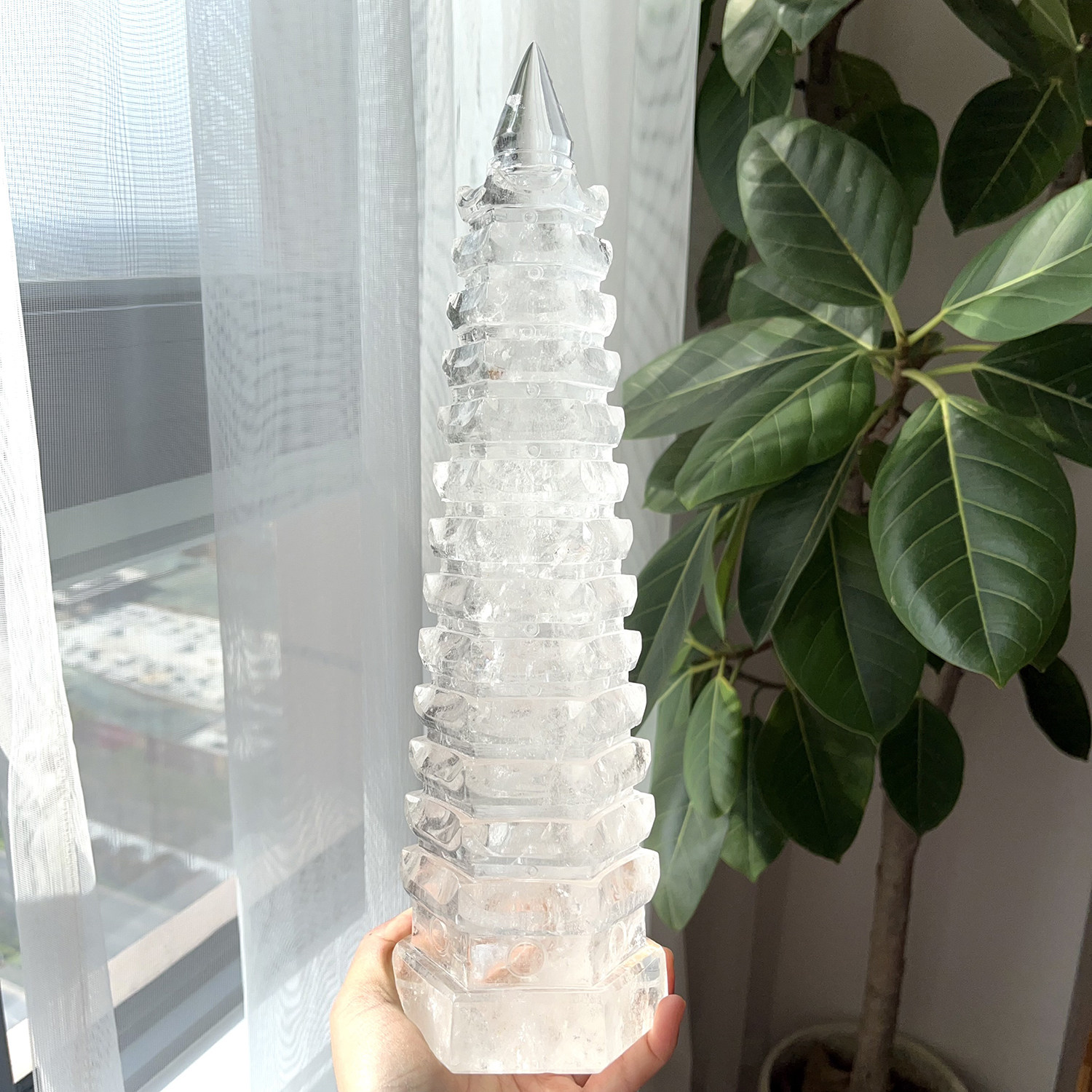 天然白水晶文昌塔摆件