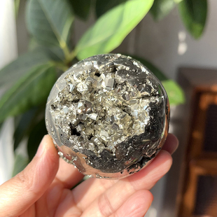 天然秘鲁黄铜矿黄铁矿球愚人金Pyrite晶牙闪水晶球6cm一物一图