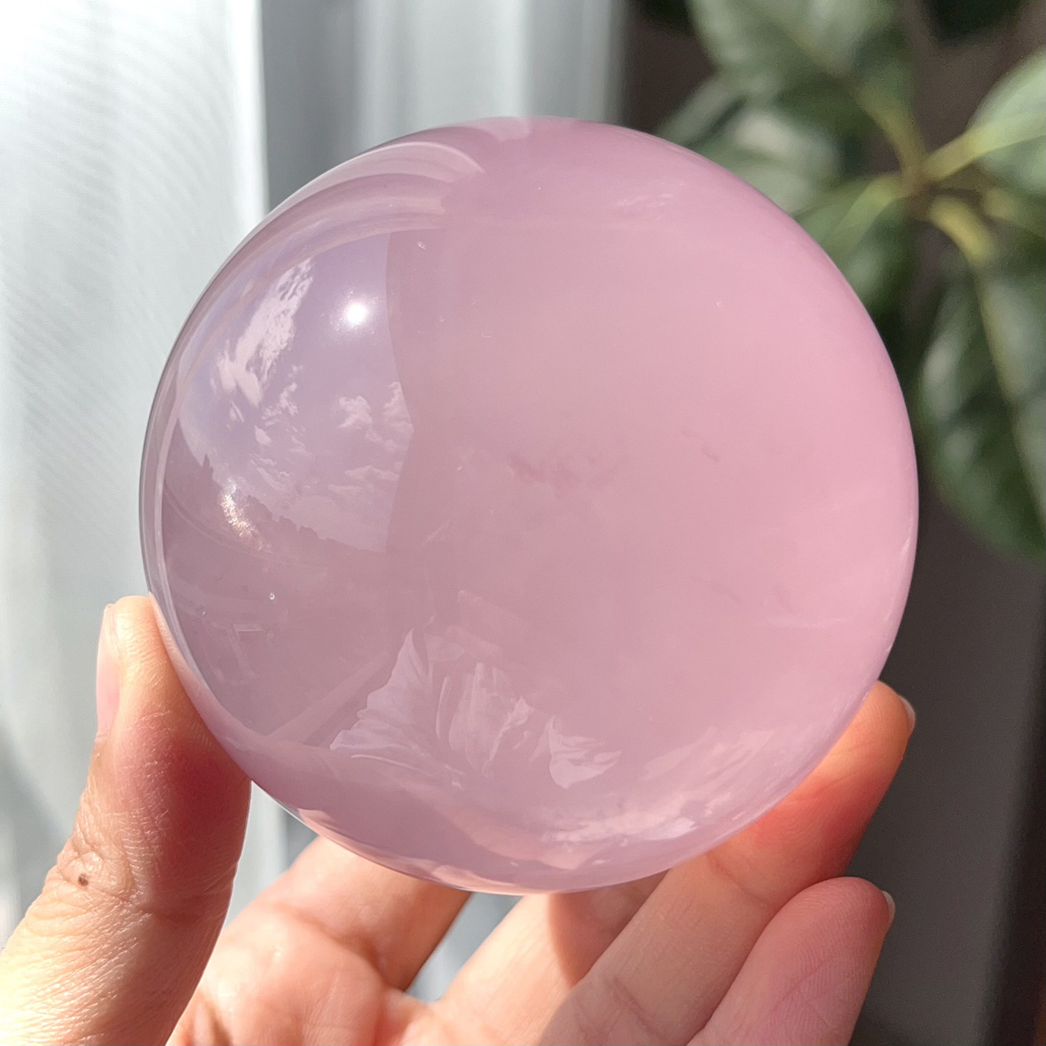 天然粉晶球星光马粉球颜色粉润