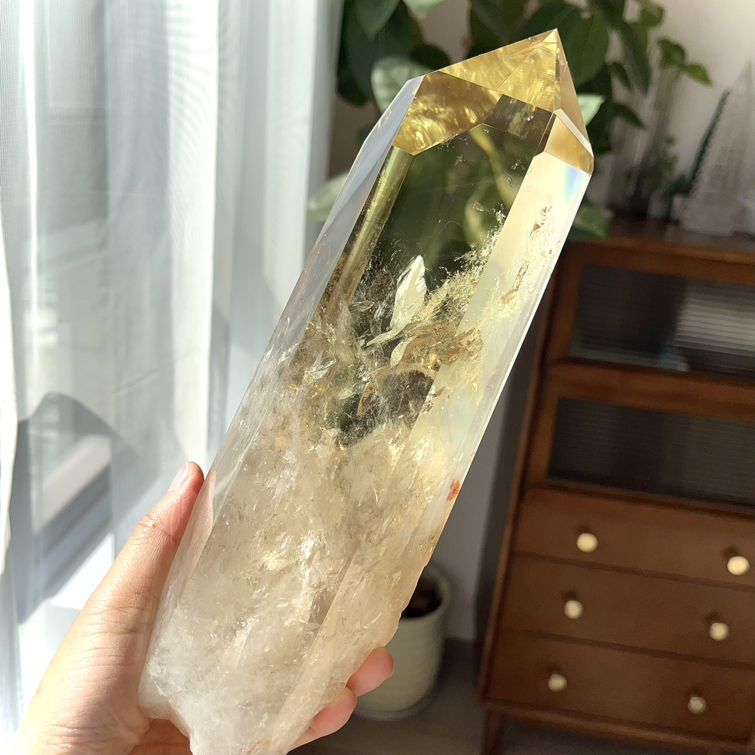 天然巴西黄水晶柱蓝针银山黄水晶柱原石打磨财富水晶摆件一物一图