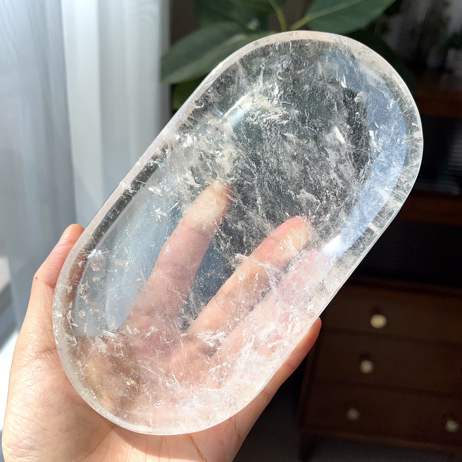天然白水晶消磁盘子摆件