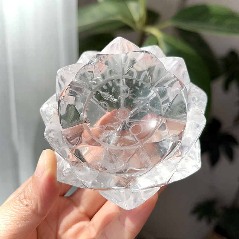 天然巴西白水晶莲花摆件