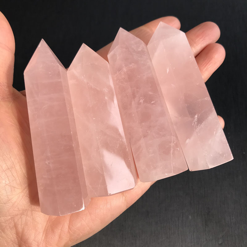 天然水晶柱粉晶柱粉晶六棱柱单尖柱粉晶能量柱原石厂家直销包邮