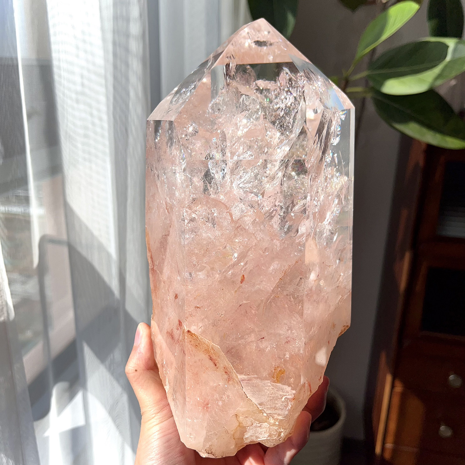 天然喜马粉阿赛柱子摆件