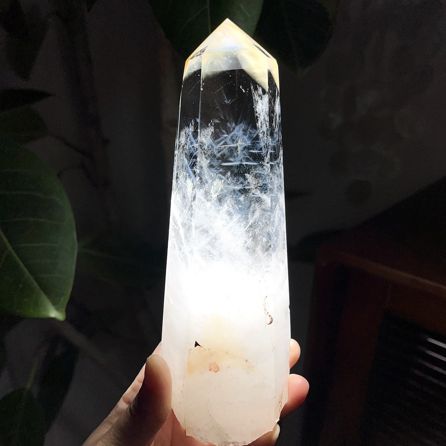 天然白水晶蓝针银山柱子