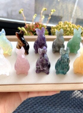 天然水晶小兔子白水晶粉晶梦幻紫