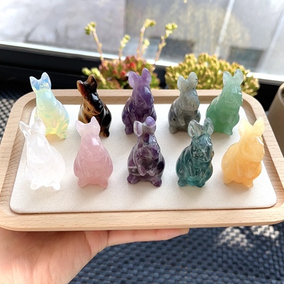 天然水晶小兔子白水晶粉晶梦幻紫