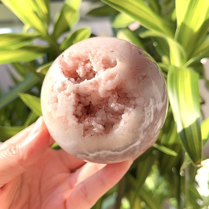 天然紫粉樱花玛瑙球水晶球
