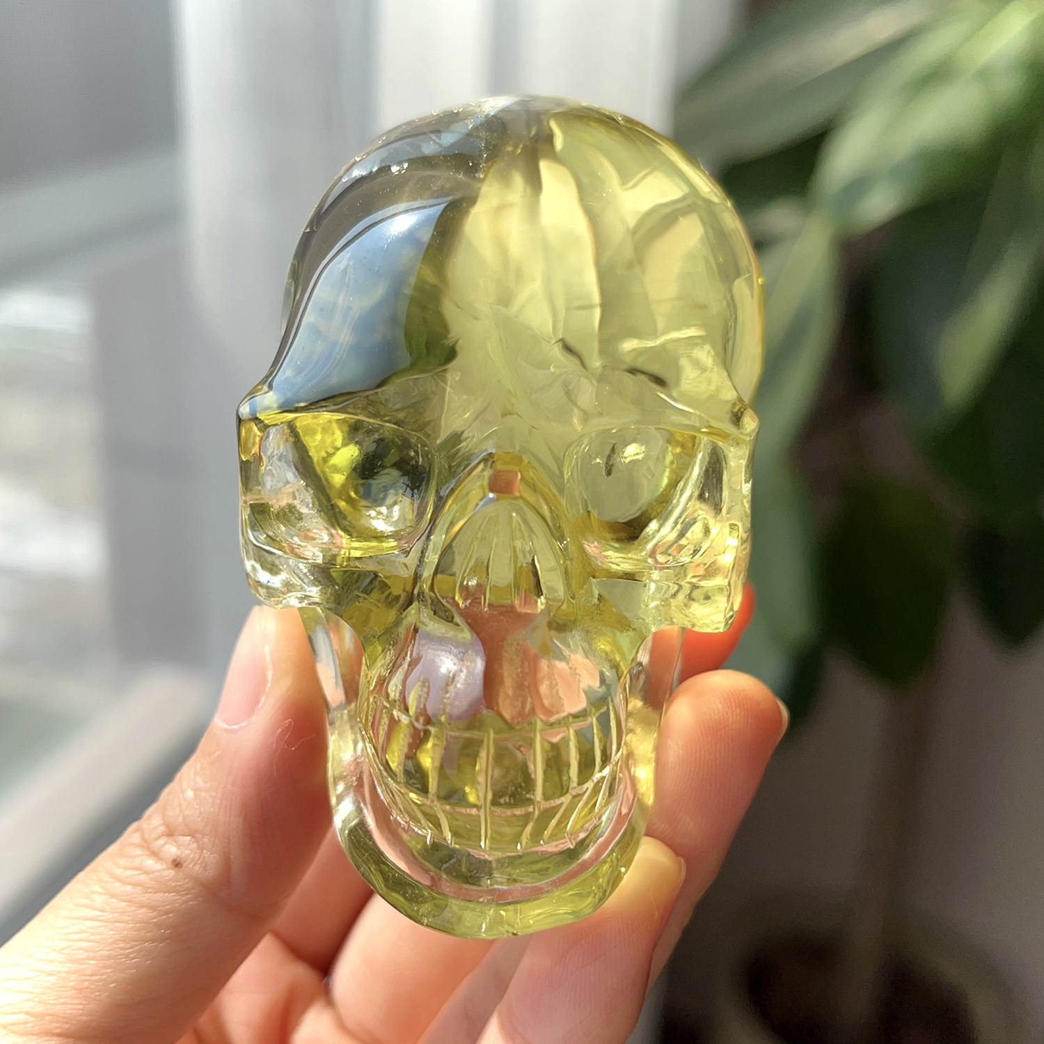 天然黄水晶头骨能量摆件