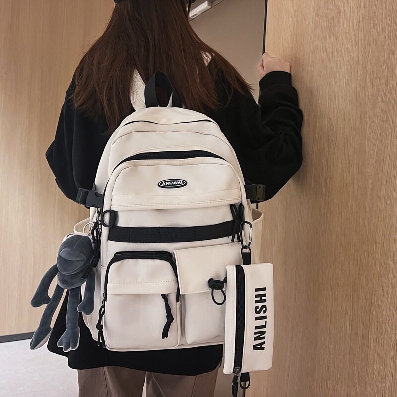 日系复古工装书包初中学生大容量双肩包男潮ins校园风电脑背包女
