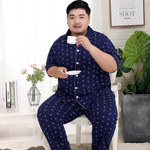 夏季男士纯棉肥佬翻领短袖长裤