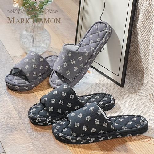 纯棉男士静音家居室内拖鞋