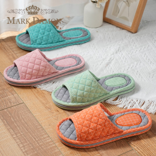 2024韩版 纯棉布艺布底加厚三层静音男女情侣家居室内地板专用拖鞋