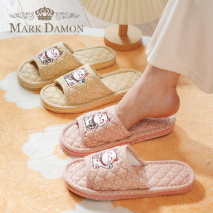 新款 纯棉布艺卡通居家三层布底静音防滑男女情侣家居室内地板拖鞋